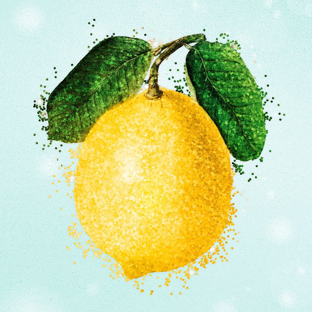 Glittery lemon sticker overlay on a mint green background 