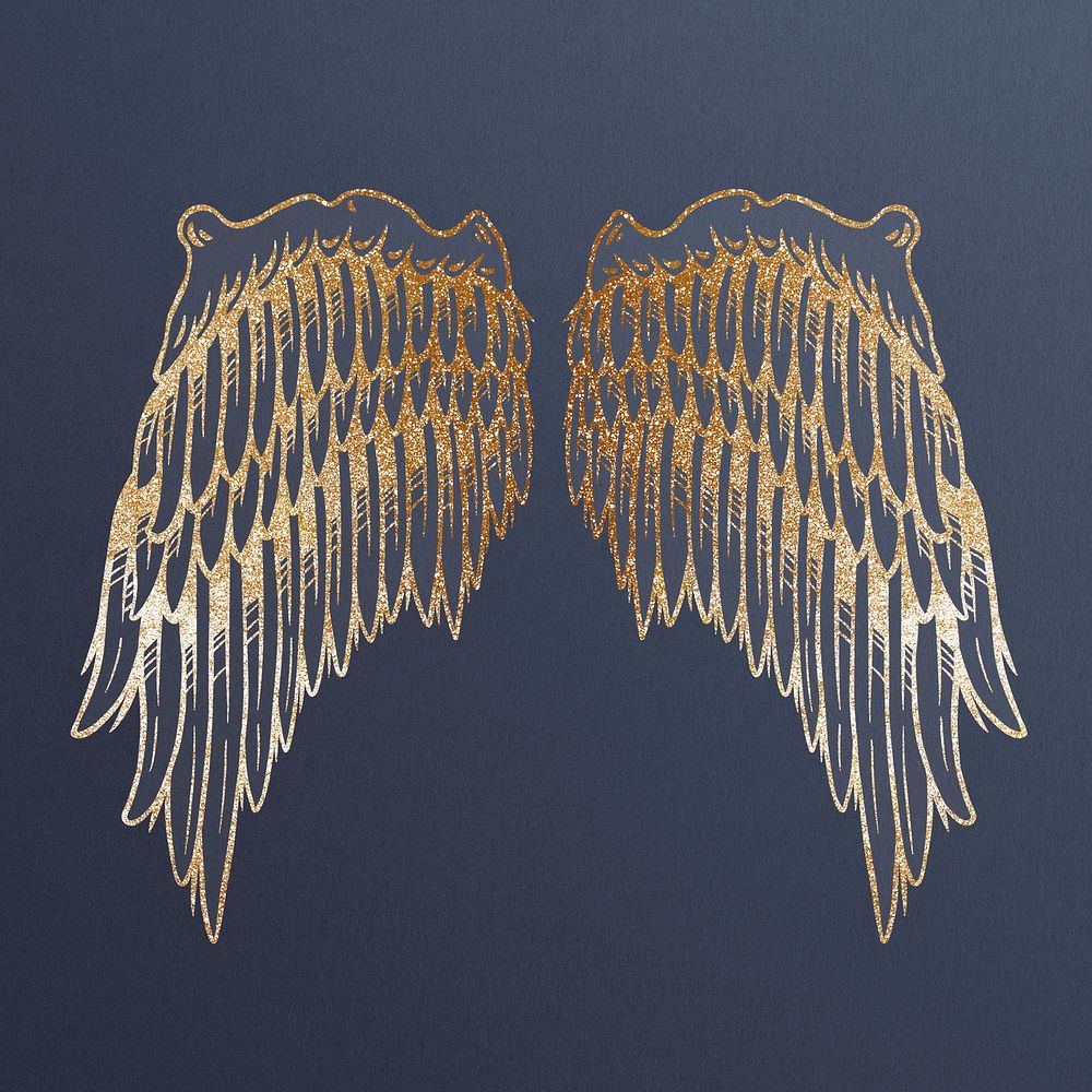 Golden wings sticker overlay design resource 