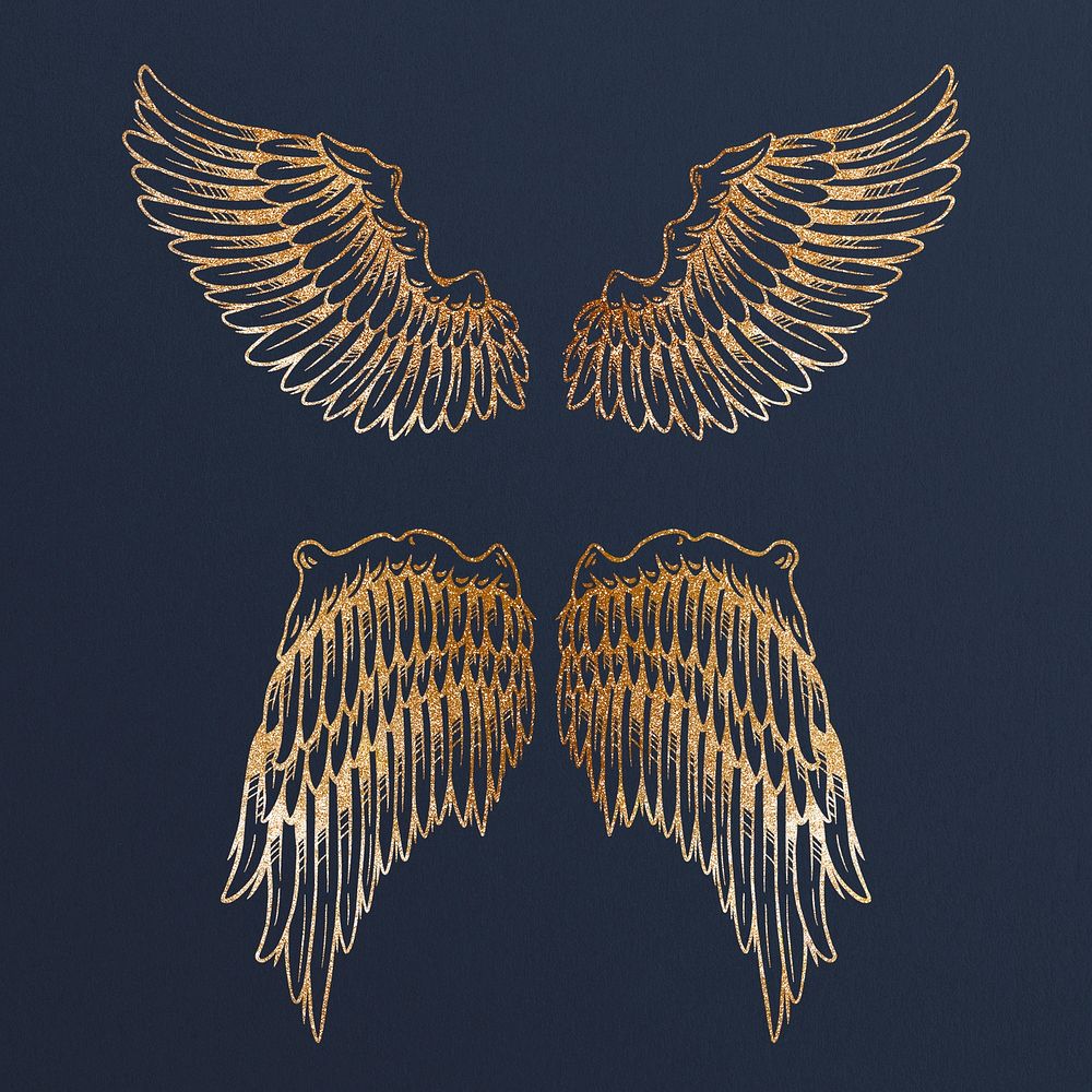 Golden wings sticker overlay design resources