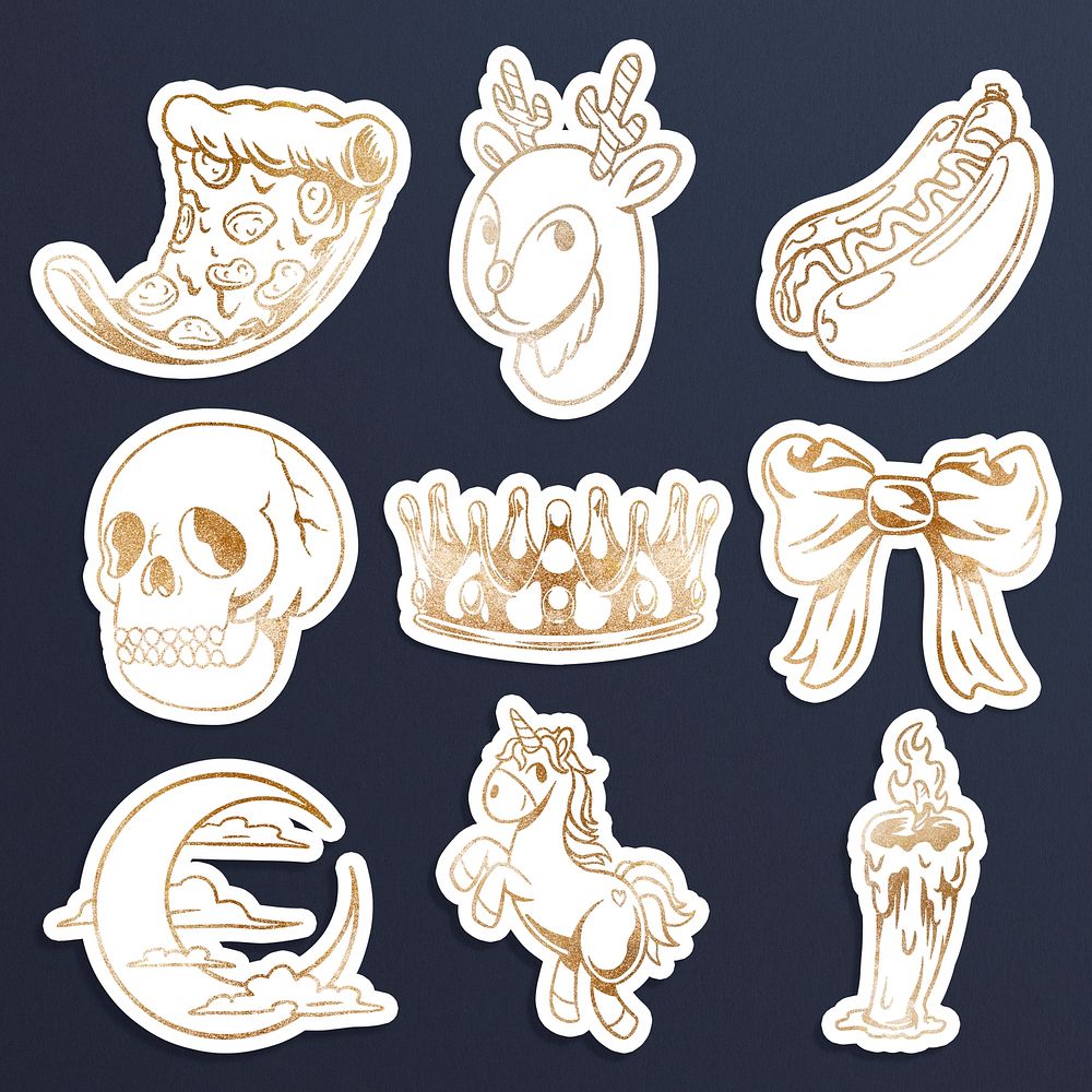 Shimmering golden holiday sticker collection design resources