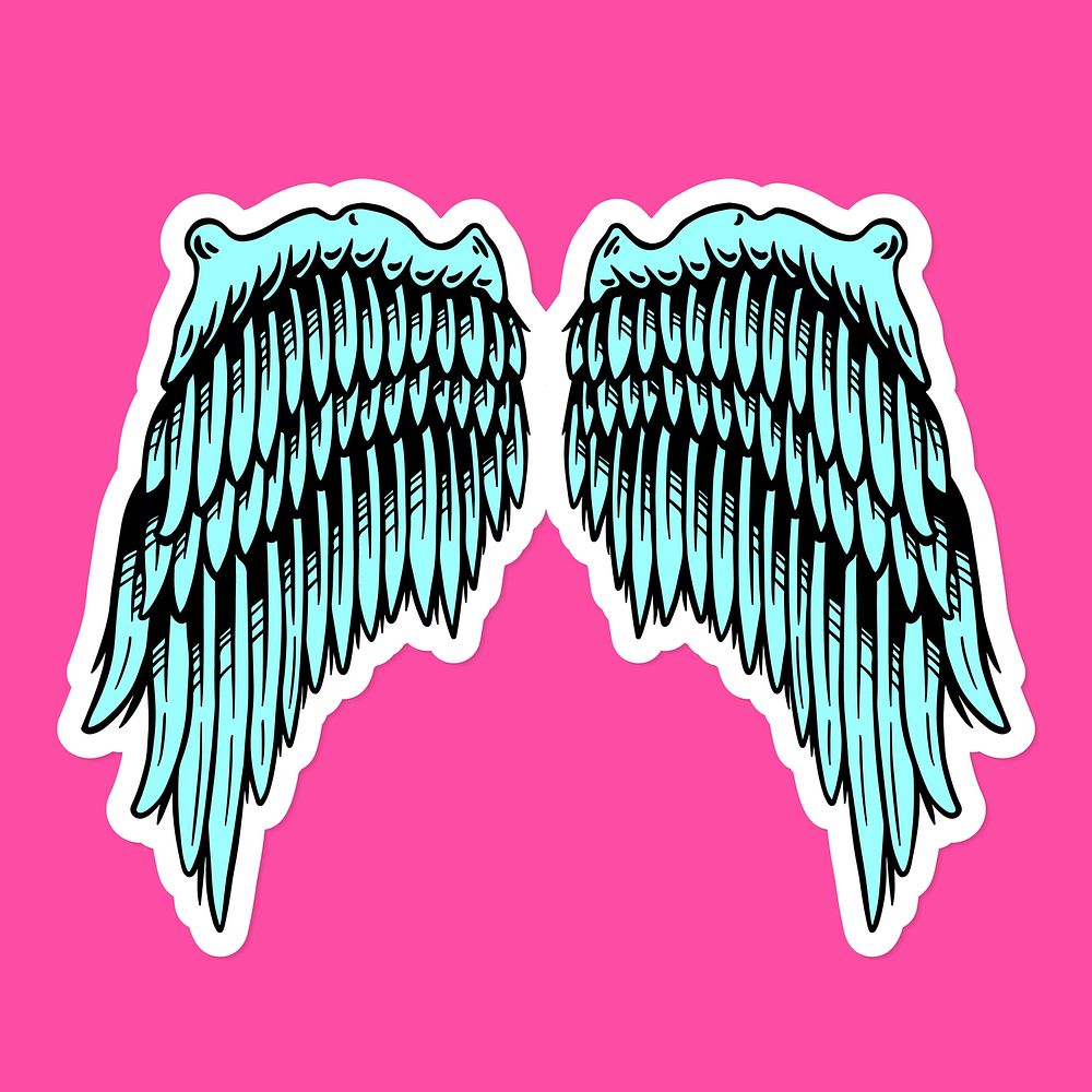 Turquoise wings sticker overlay with a white border vector