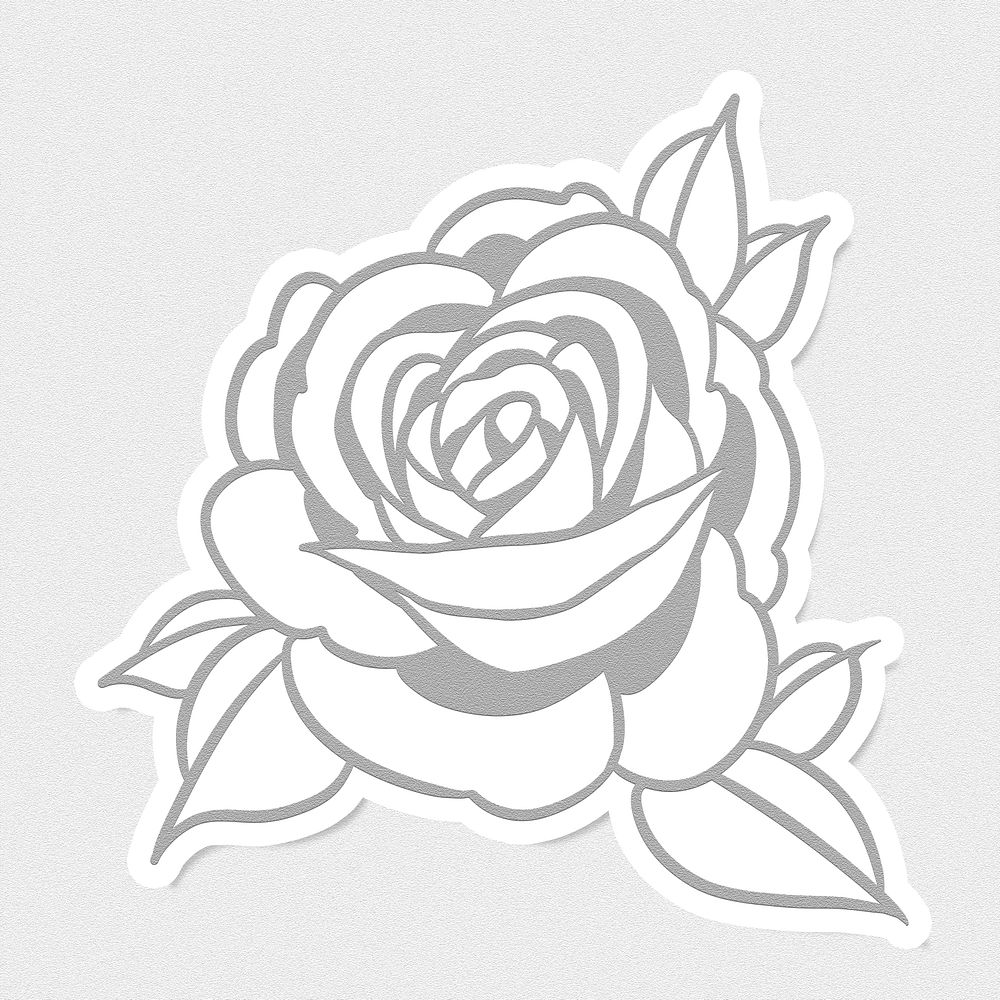 Gray rose sticker outline overlay with a white border