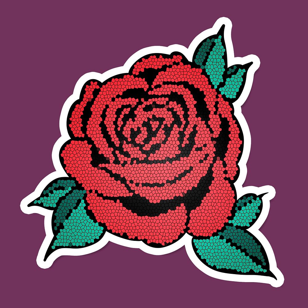 Mosaic rose sticker overlay with a white border