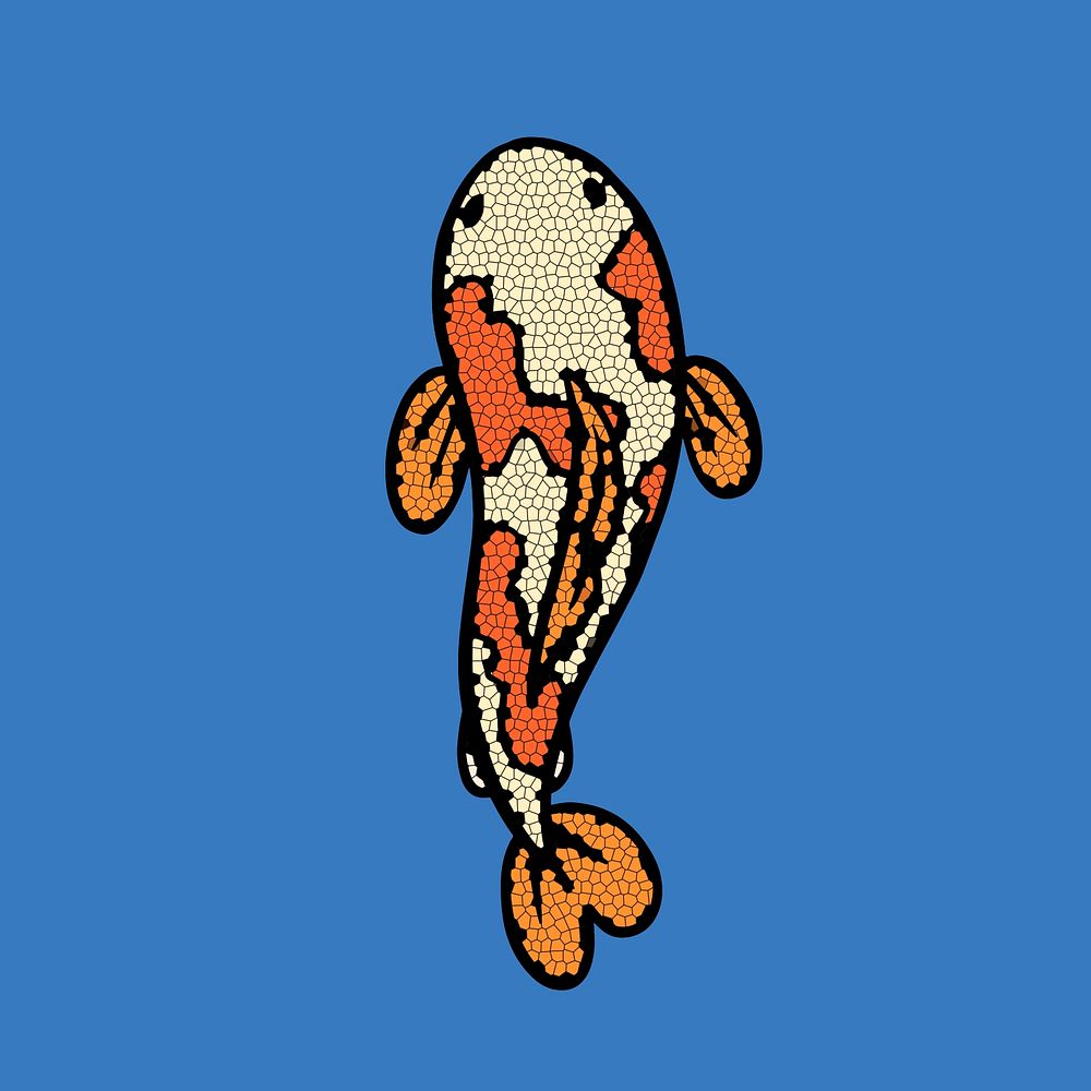 Koi carp fish sticker on blue background