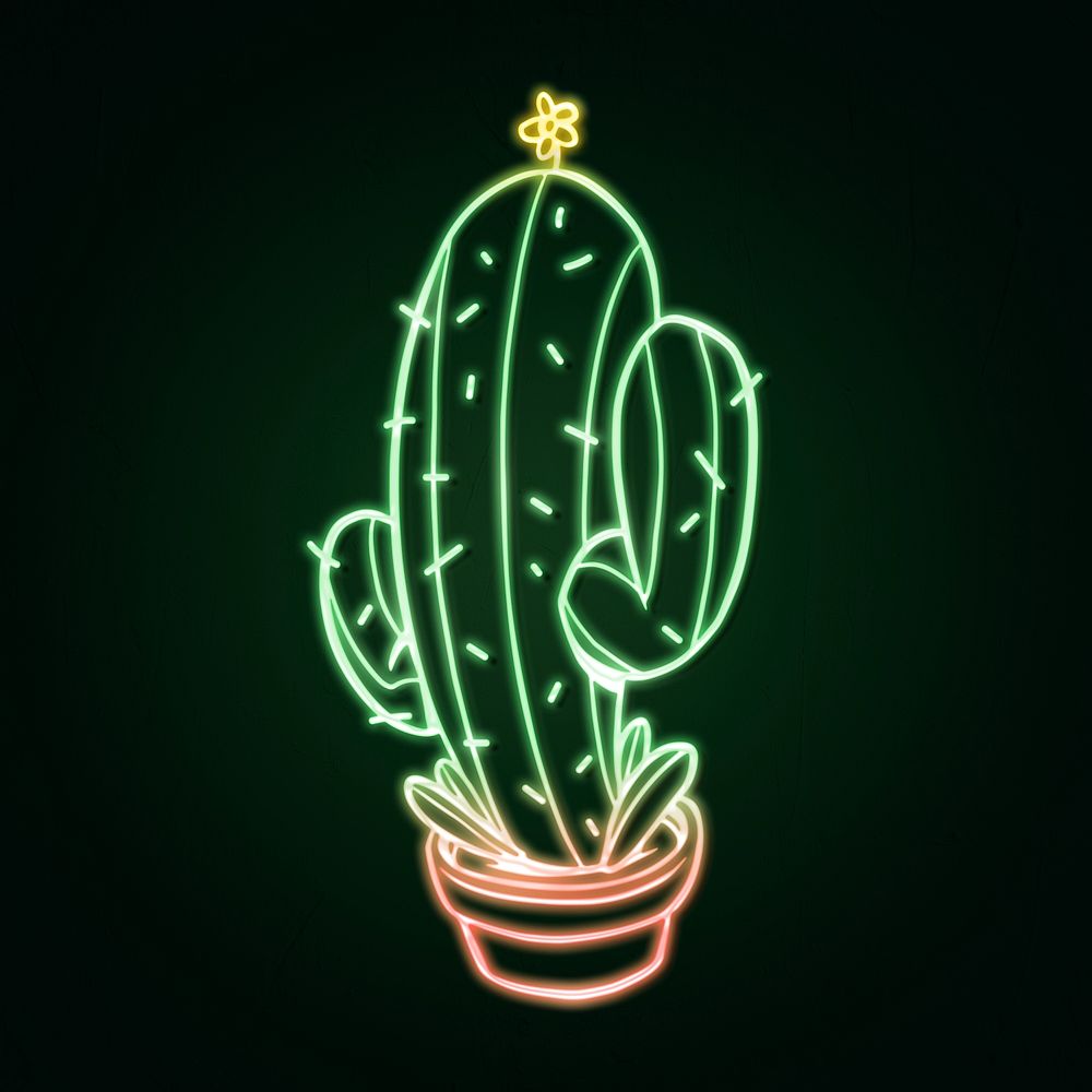 Glowing neon green saguaro cactus design element