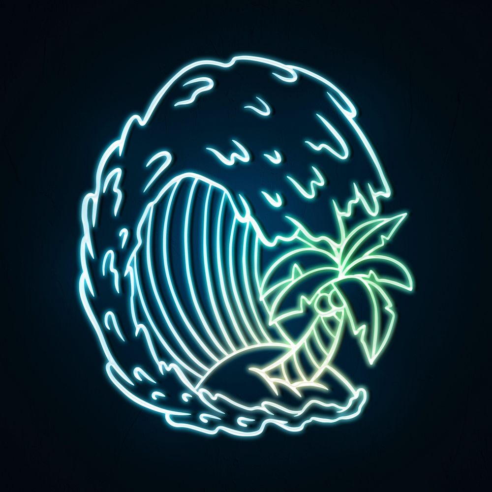 Neon ocean waves with coconut tree sticker