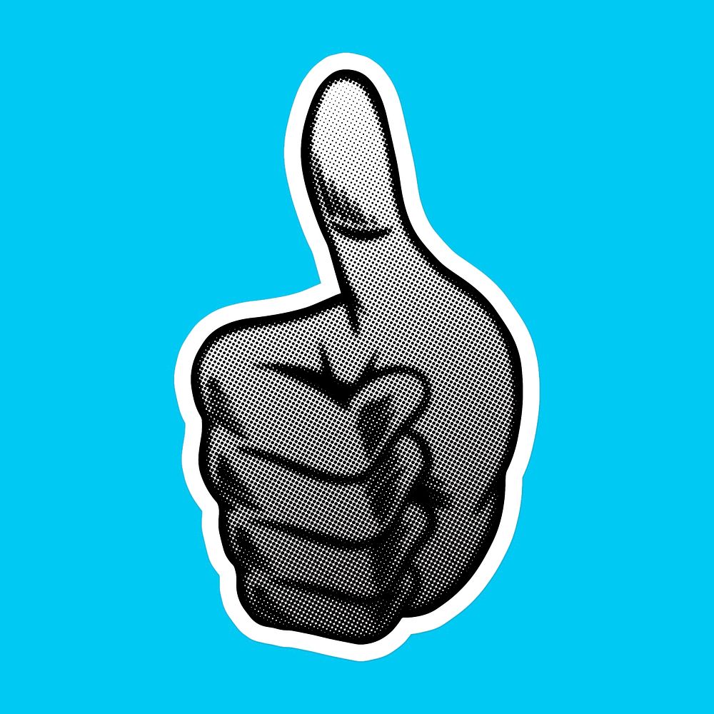 Gray halftone thumbs up sticker sticker with a white border