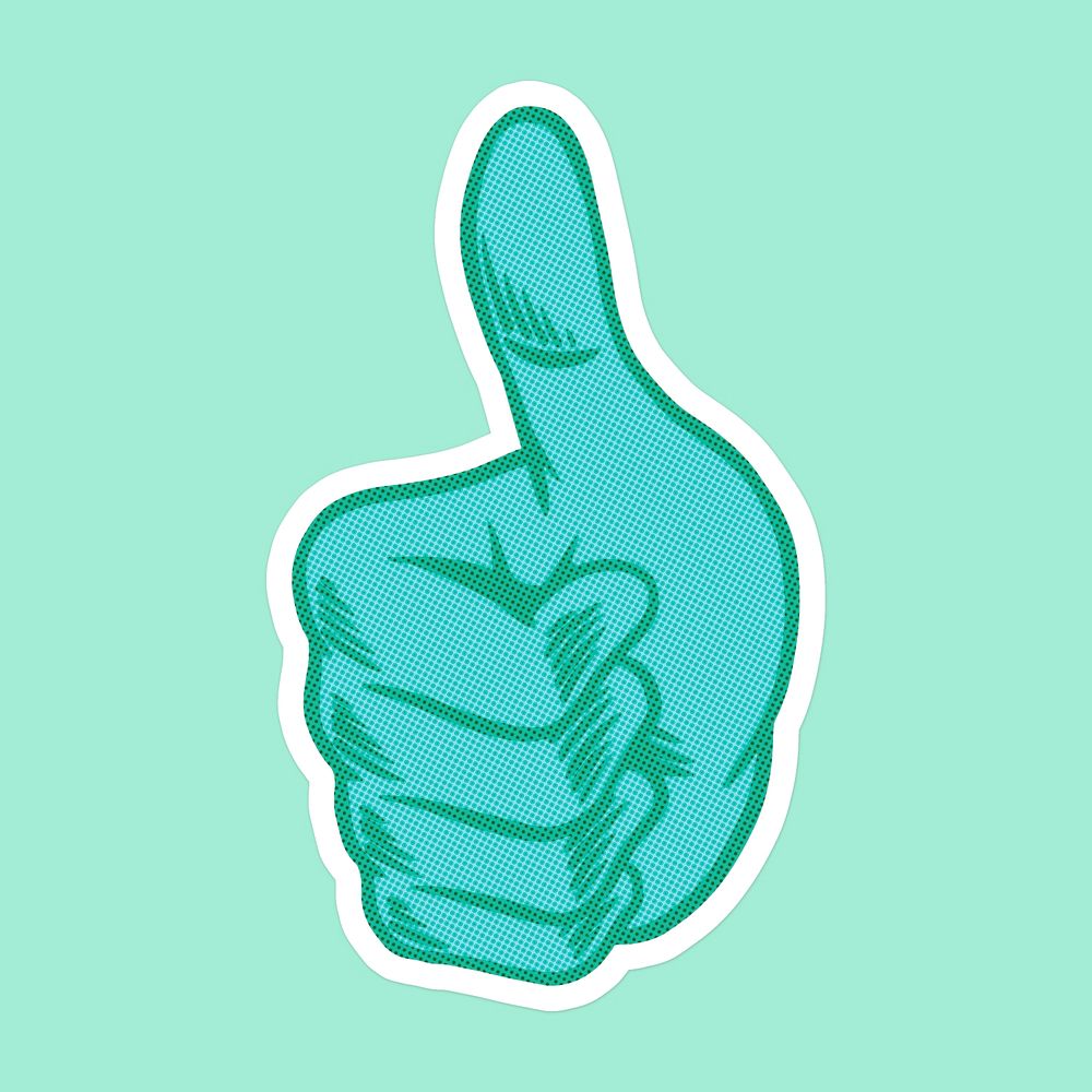 Teal thumbs up sticker sticker with a white border