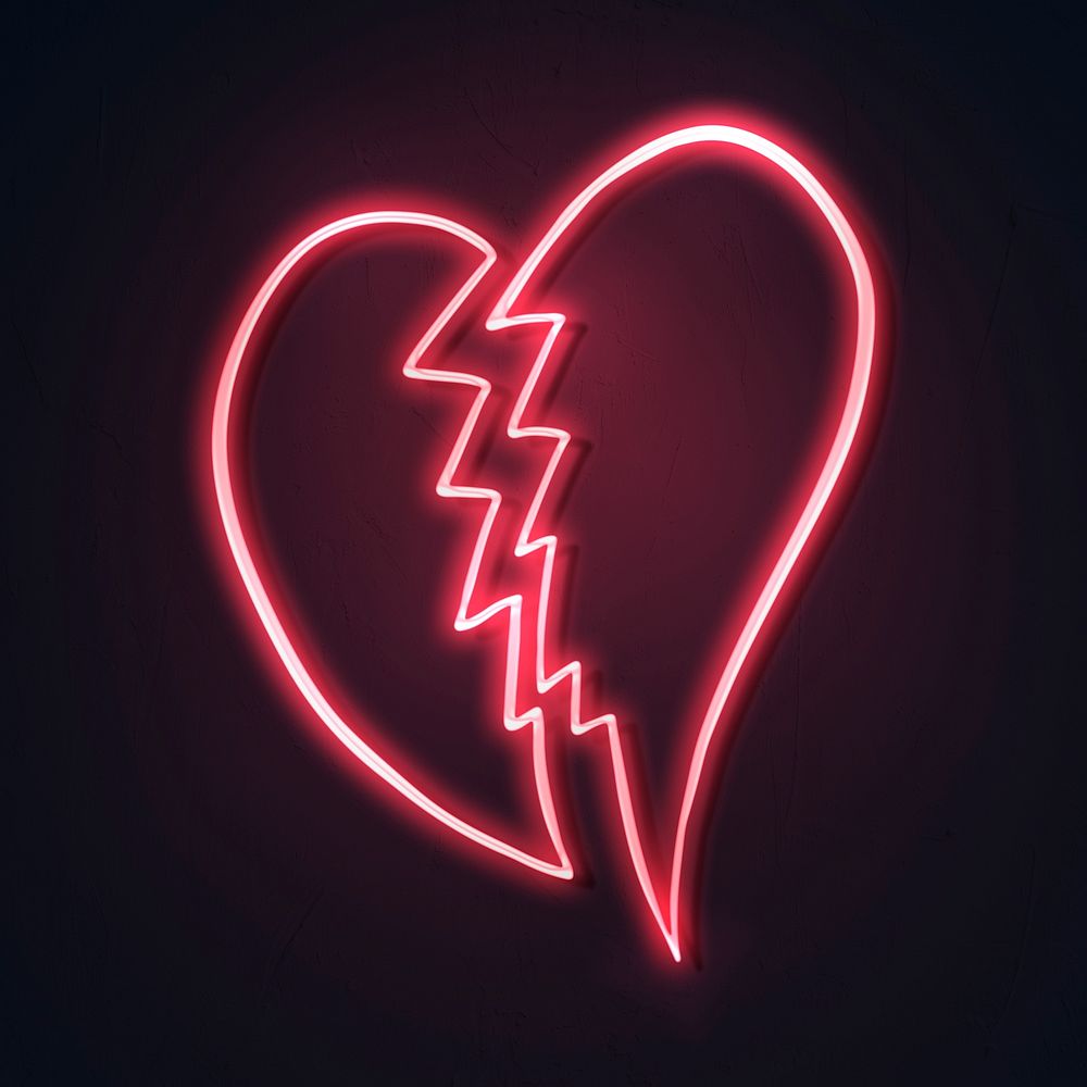 Neon red broken heart sticker overlay design resource 