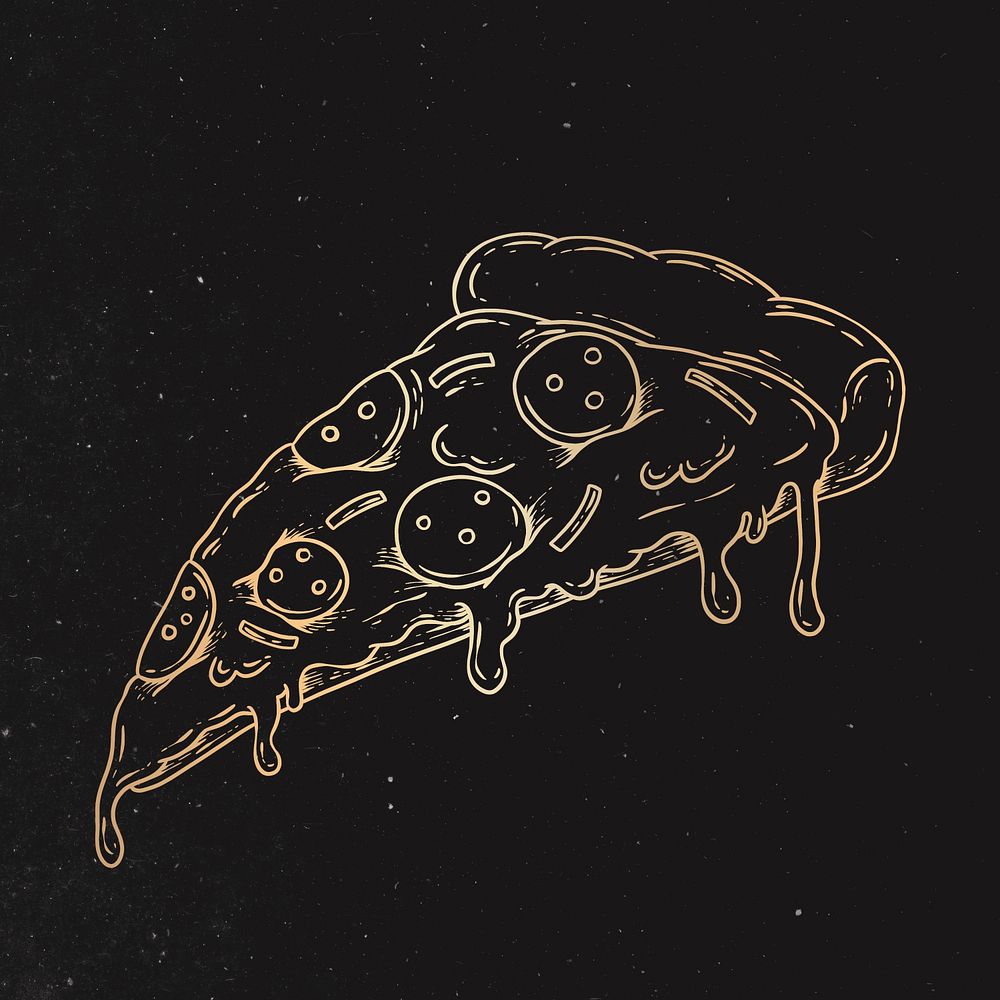 Golden pepperoni pizza slice sticker overlay on a black background 