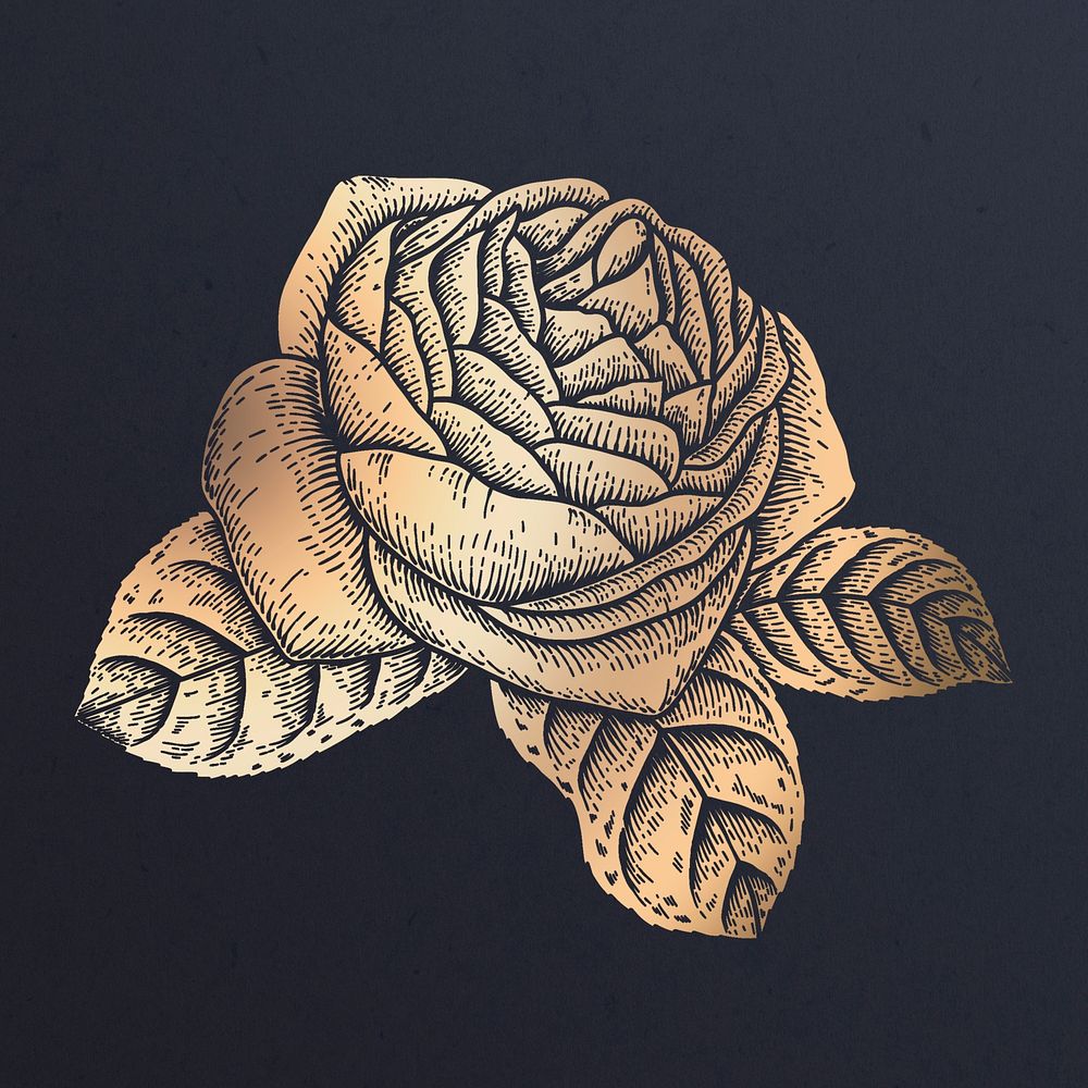 Shiny golden rose flower sticker overlay design resource 