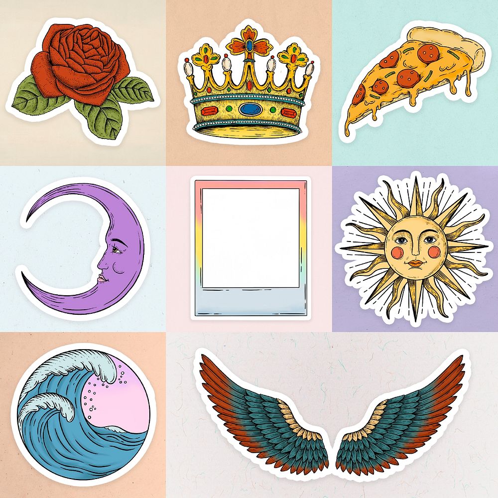 Colorful cute sticker overlay set design resources 