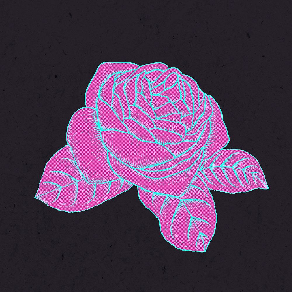 Funky neon rose flower sticker overlay design resource 