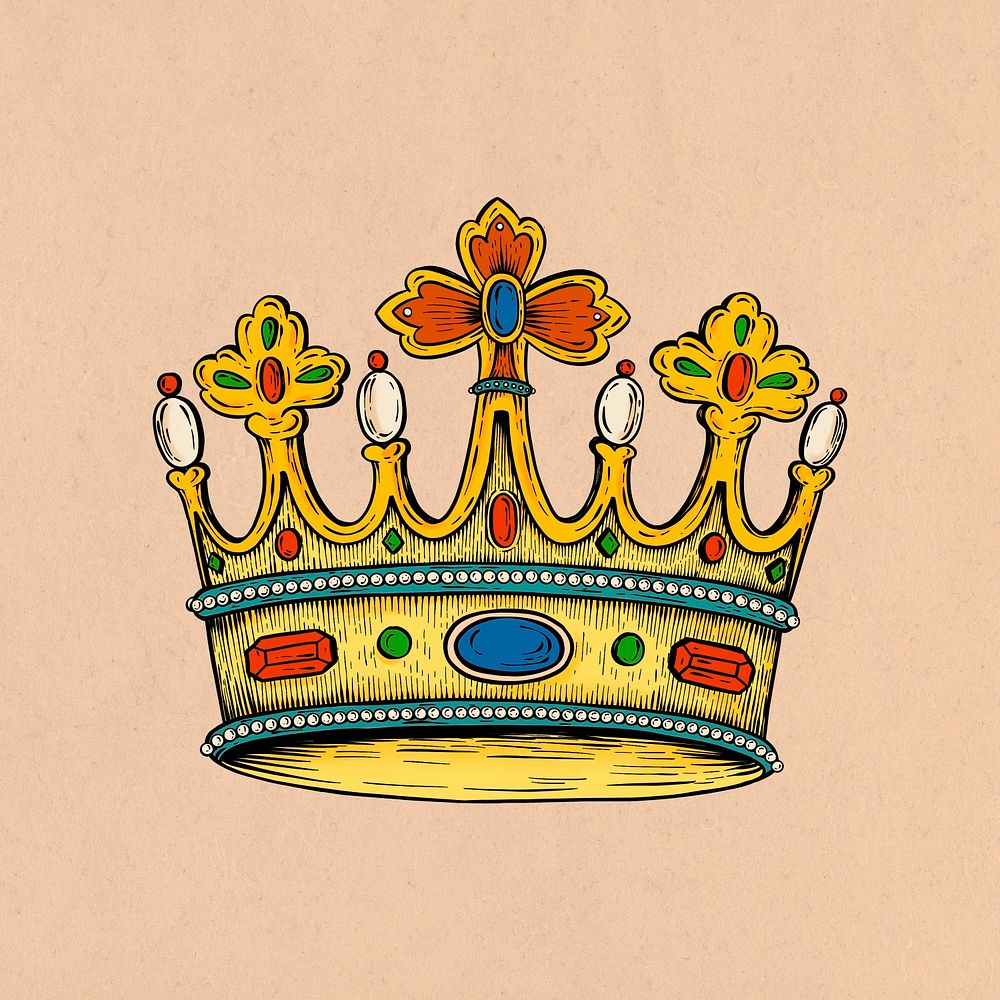 Yellow crown sticker overlay on a beige background 