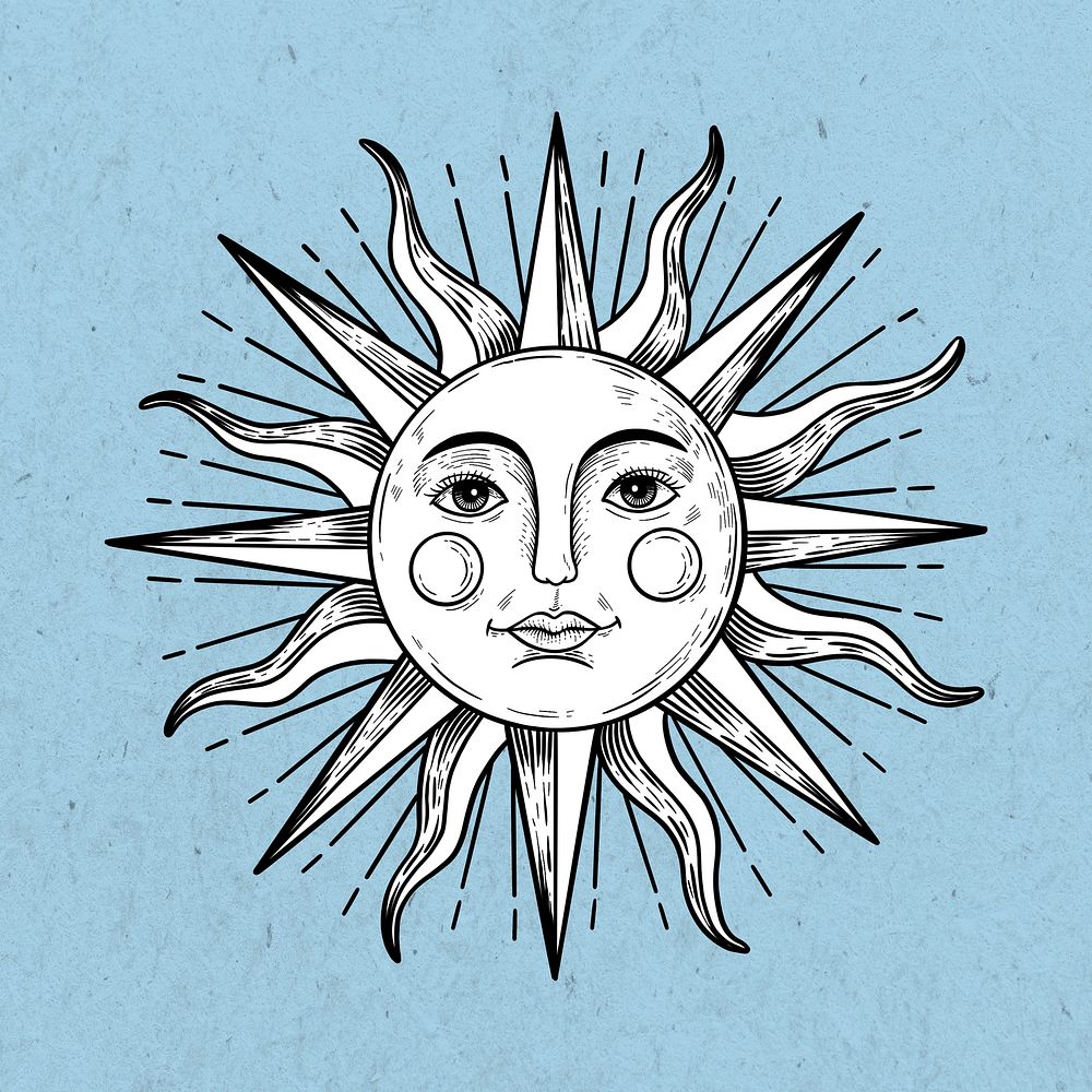 Sun with a face outline sticker overlay design resource