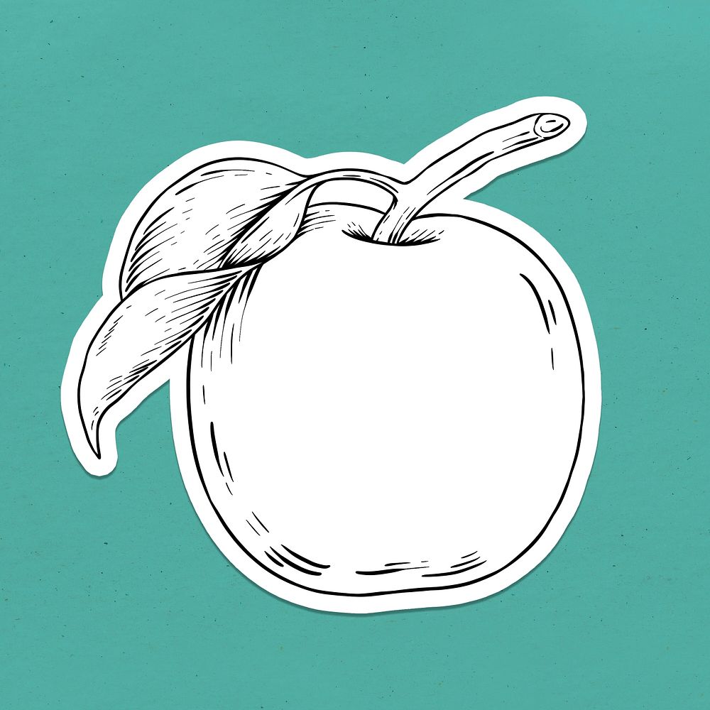 Apple outline sticker overlay on a teal green background