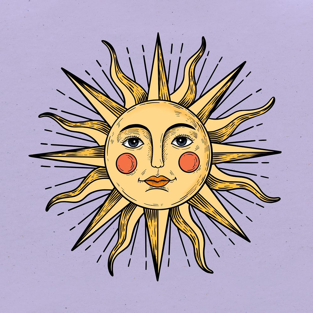 Yellow sun with a face sticker overlay design resource 