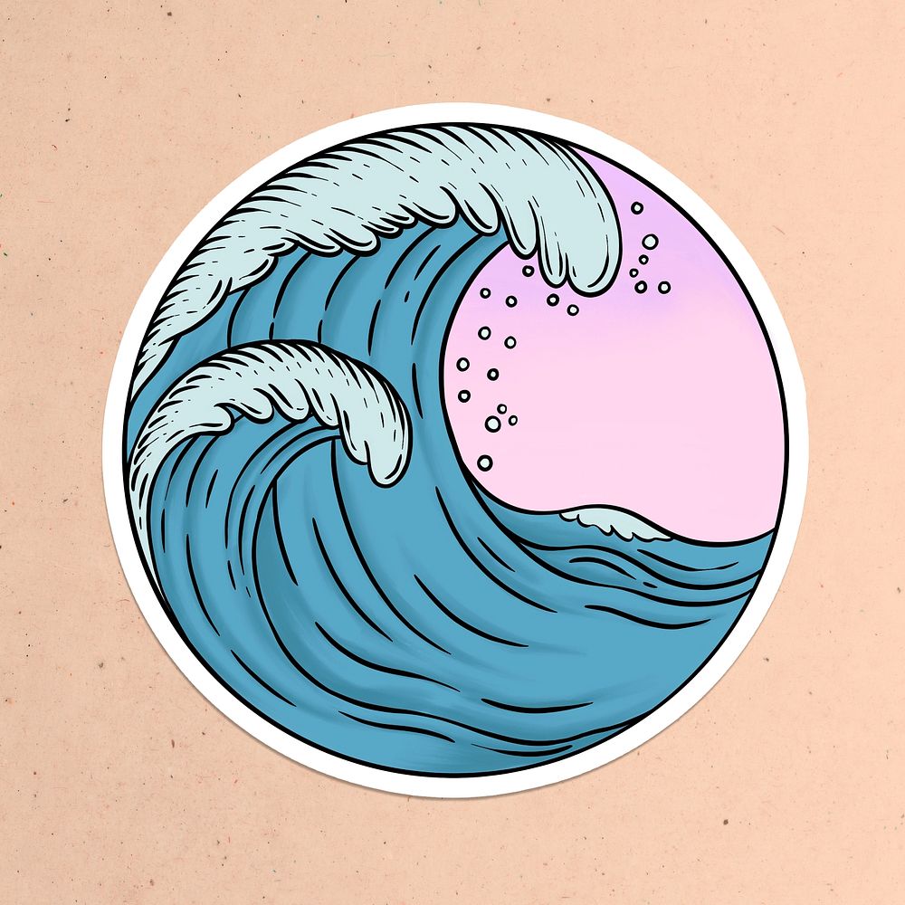 Blue ocean waves sticker overlay with a white border