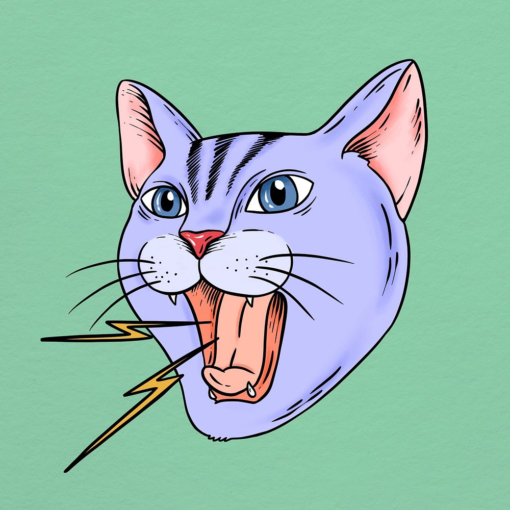 Angry cat sticker overlay on a green background 