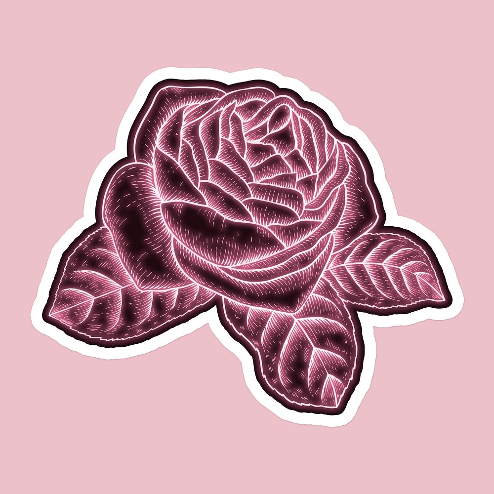 Neon red rose sticker overlay with a white border design resource