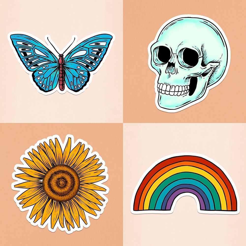 Colorful sticker set design resources