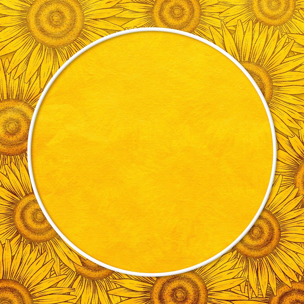 Round blooming sunflower frame design resource