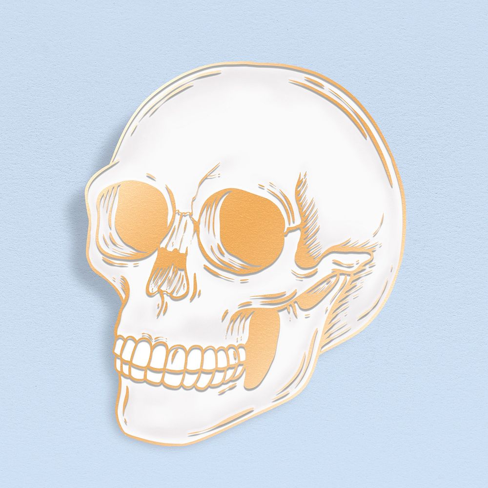Gold skull on blue background