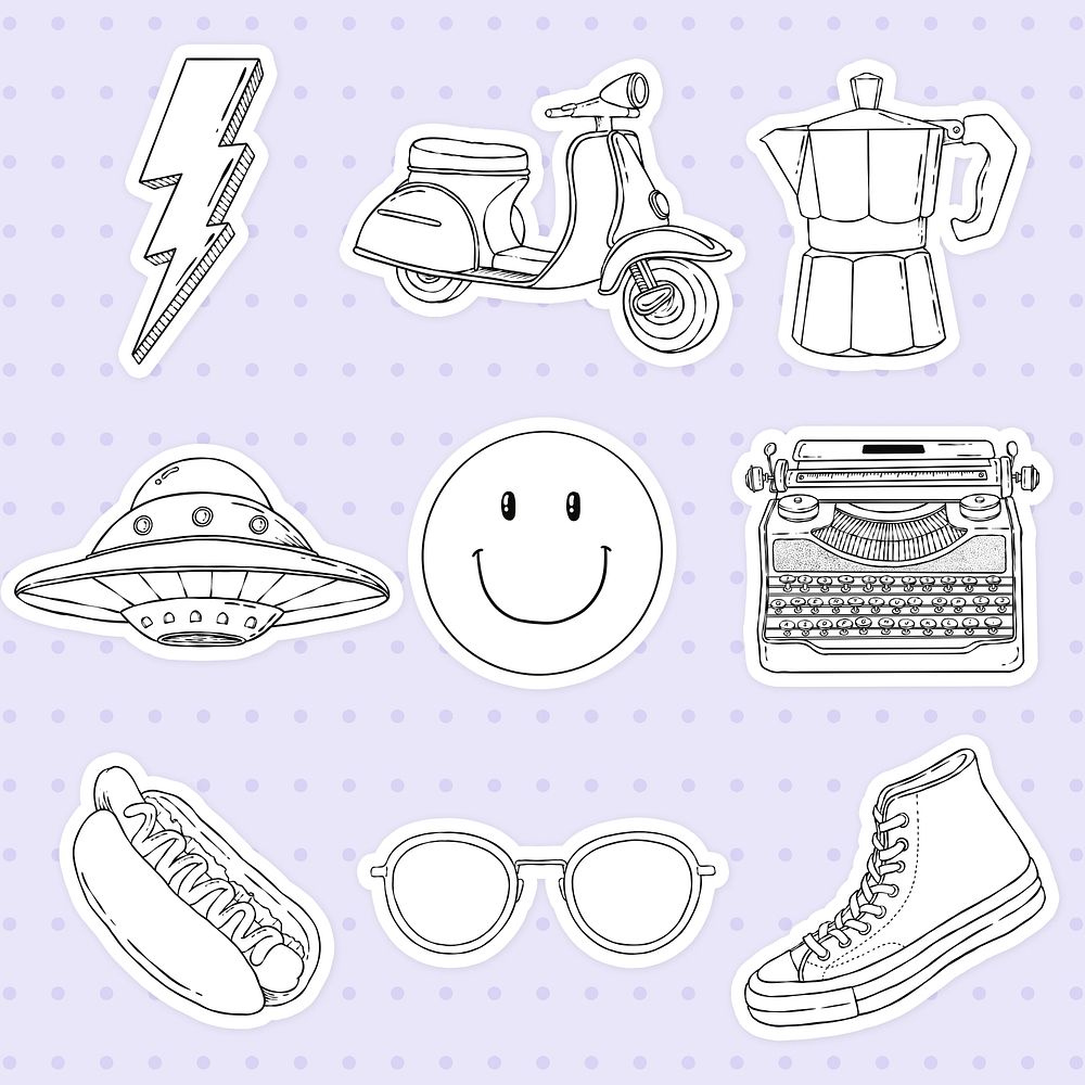 Cool object sticker mockup set