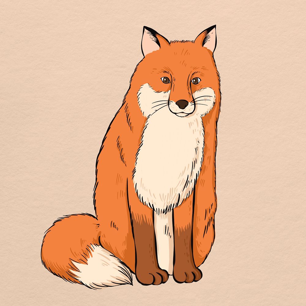 Psd vintage fox colorful illustration