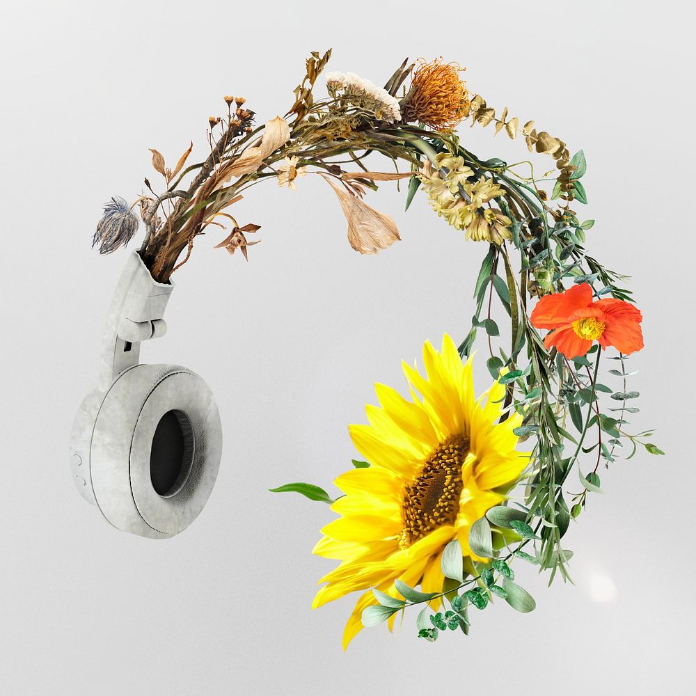 Blooming flower headphones design resource
