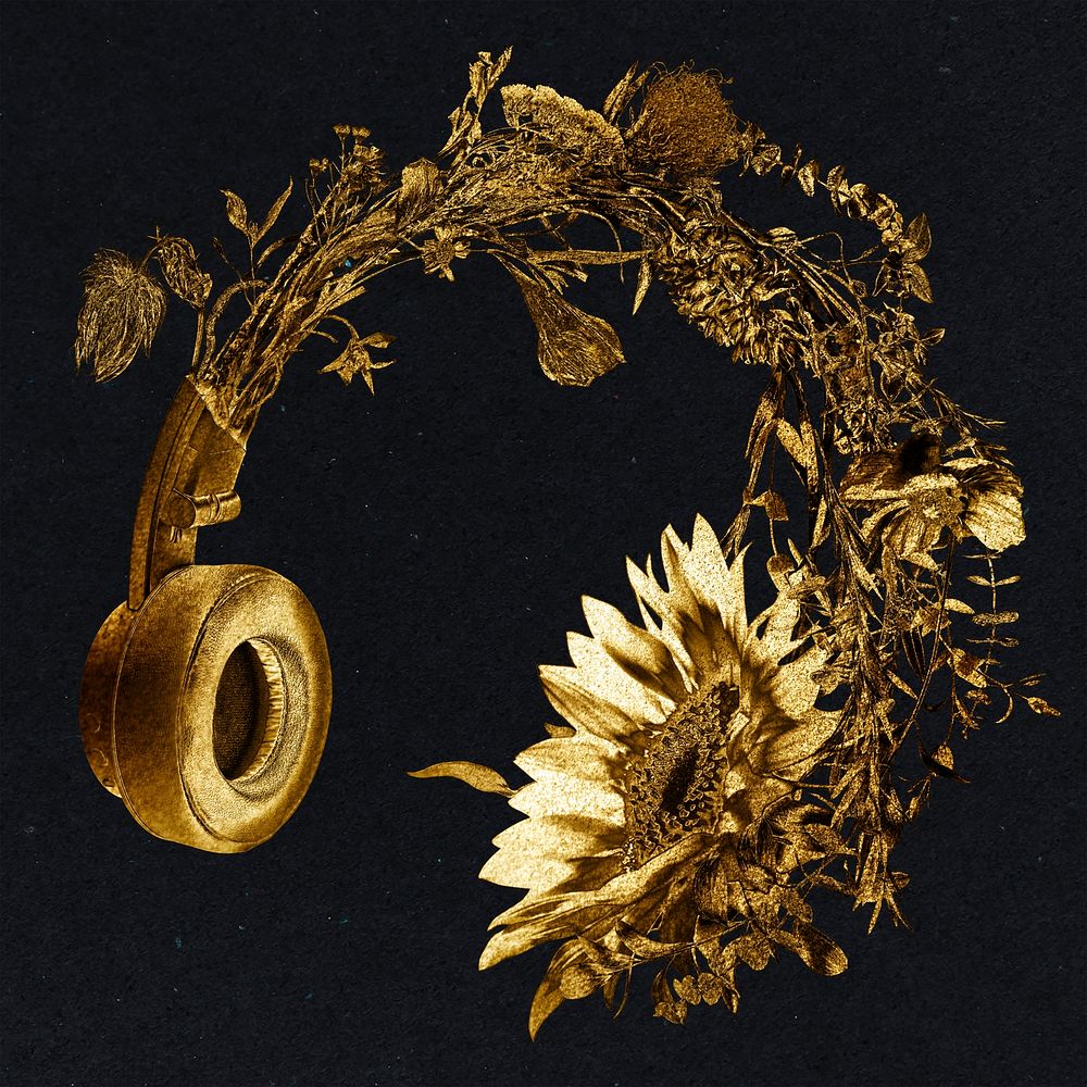 Gold blooming flower headphones design resource