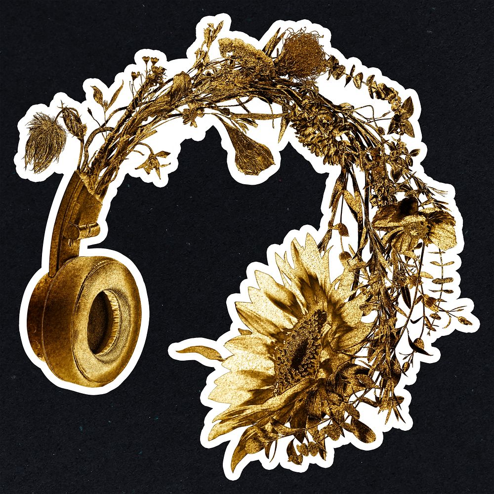 Gold blooming flower headphones design resource