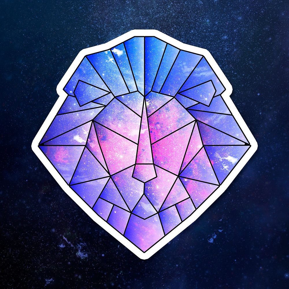Purple galaxy patterned geometrical shaped lion sticker design element