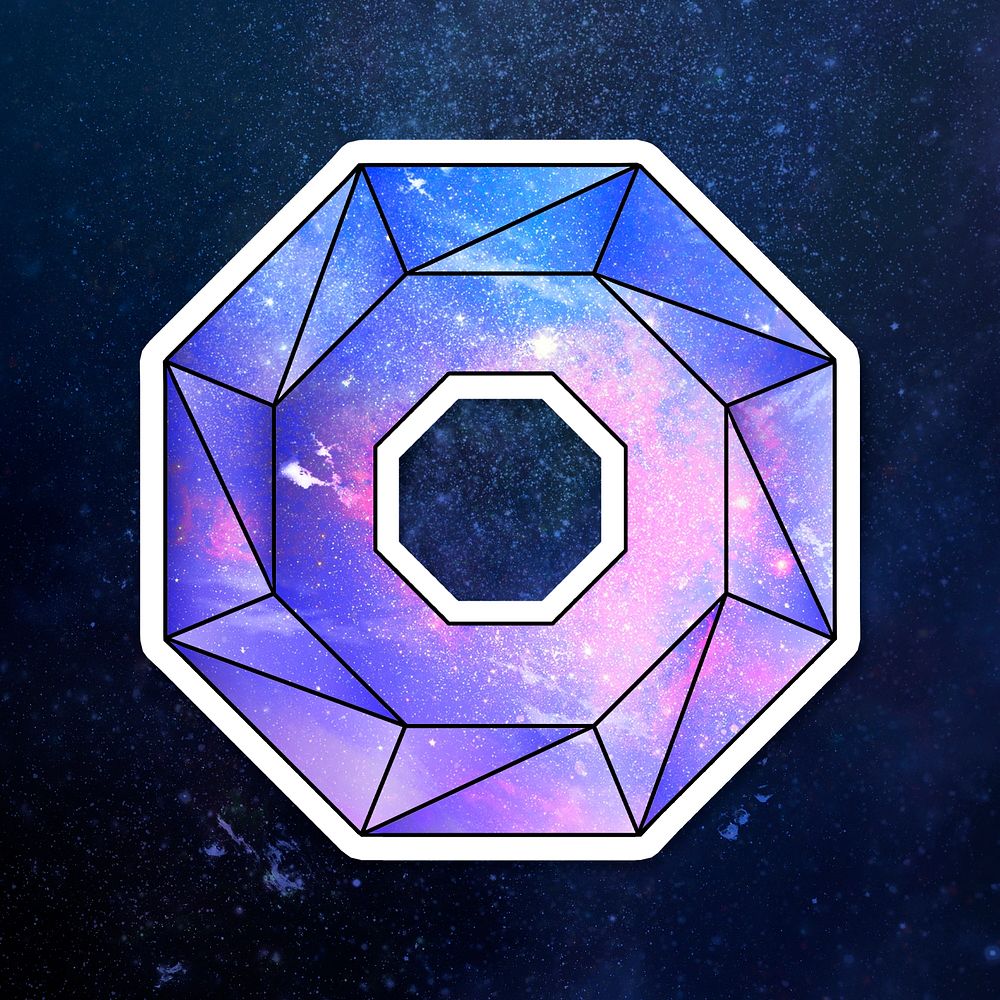 Purple galaxy patterned geometrical shaped dodecahedron sticker design element