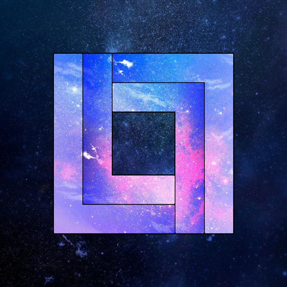 Purple galaxy patterned geometrical shaped square sticker design element 