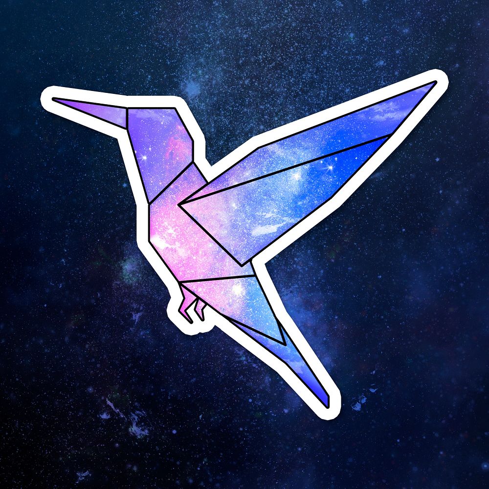 Purple galaxy patterned geometrical shaped hummingbird sticker design element