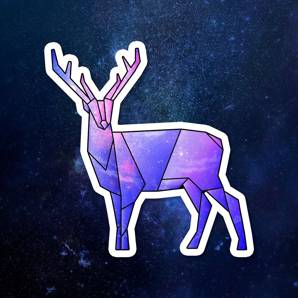 Purple galaxy patterned geometrical shaped deer sticker design element