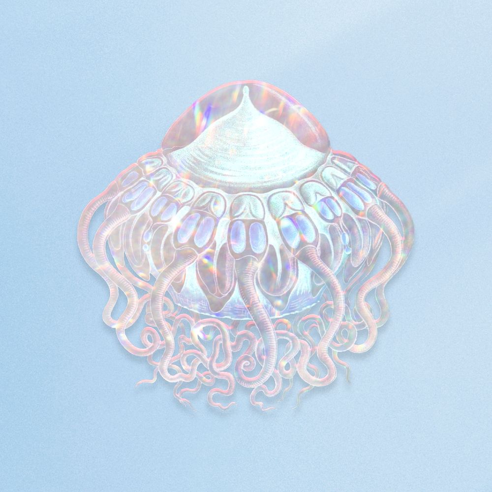 Silver holographic jellyfish sticker design element