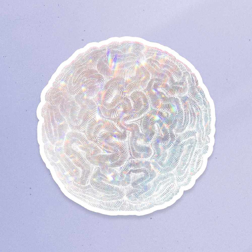 Silver holographic coral sticker with a white border