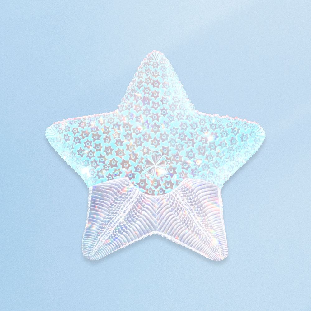 Blue holographic starfish sticker design element