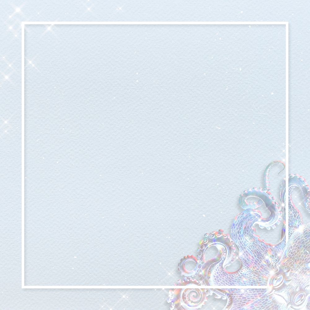 Square white frame on a holographic octopus patterned background