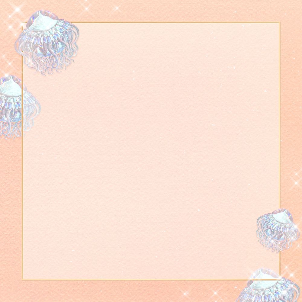 Square gold frame on a holographic jellyfish patterned background design element
