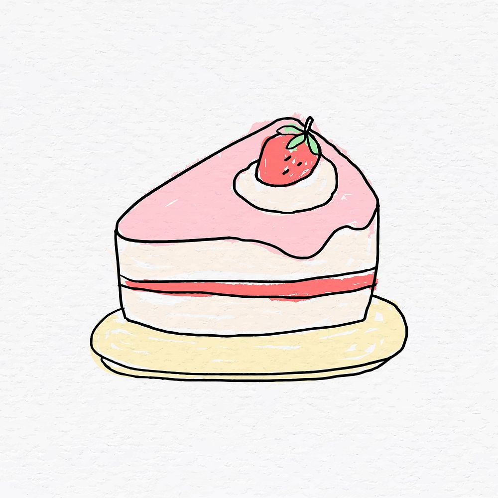 Cute homemade strawberry cake doodle style vector