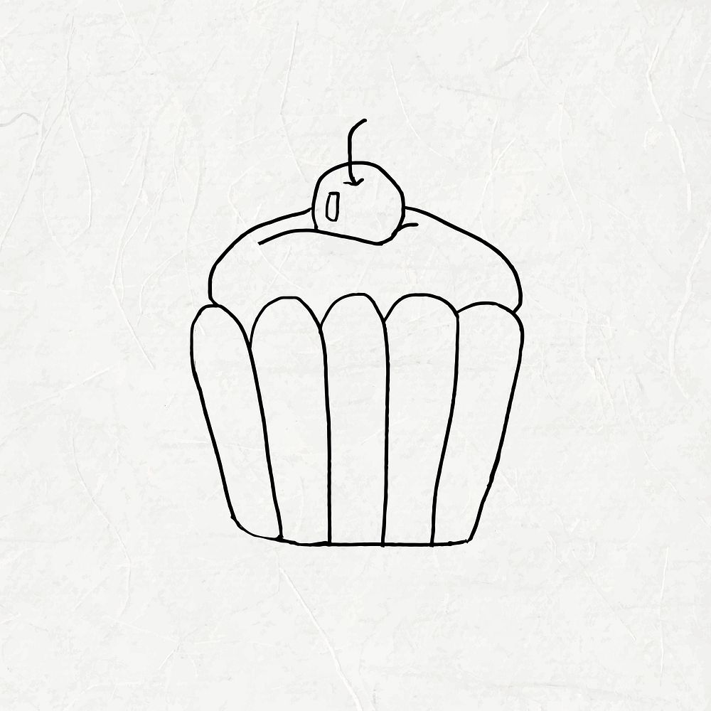 Cute cherry cupcake doodle style illustration