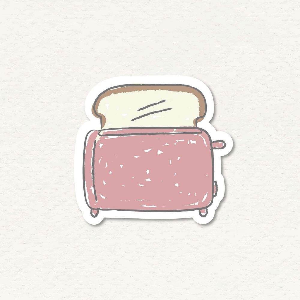 Doodle pink bread toaster sticker vector