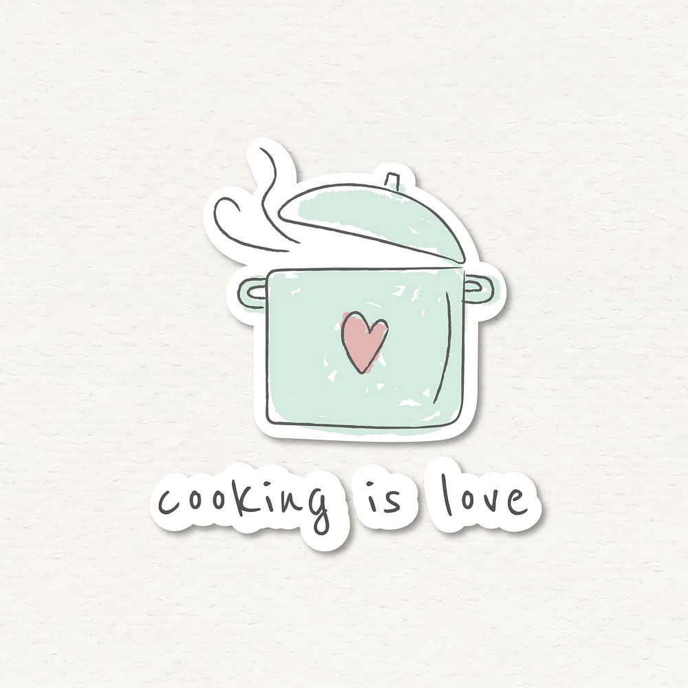 Doodle cooking pot sticker vector