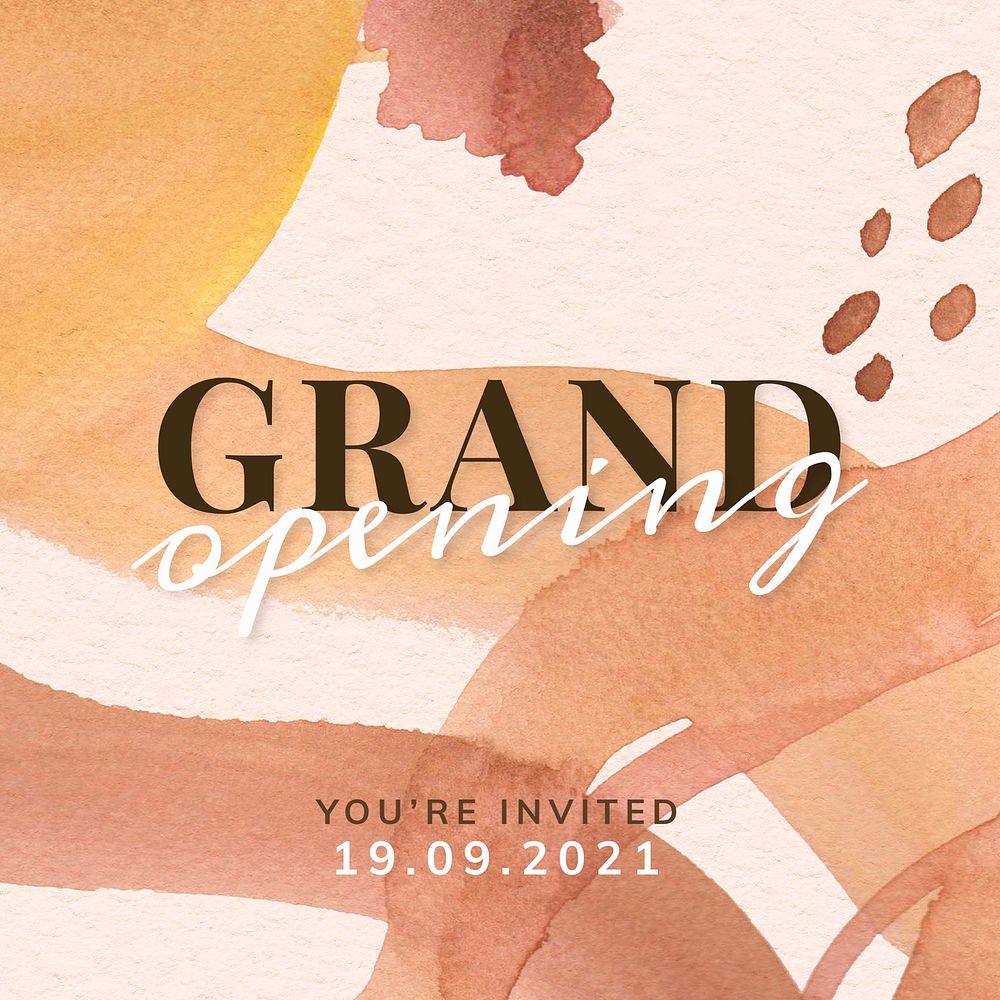 Grand opening invitation watercolor Memphis patterned social template vector