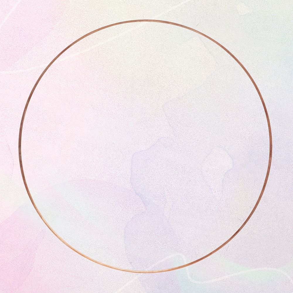 Round gold frame on a pastel watercolor textured background design element