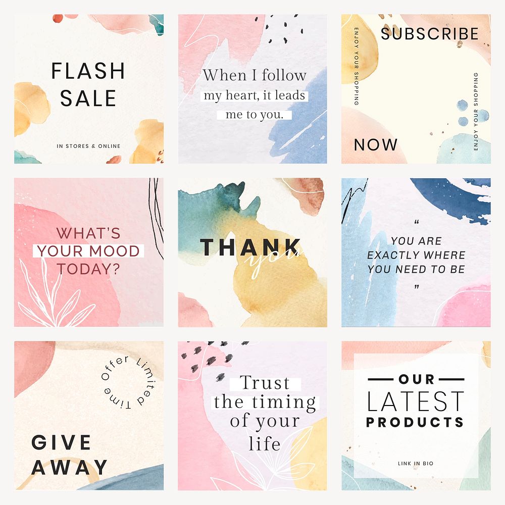 Instagram sale ad template vector abstract style set