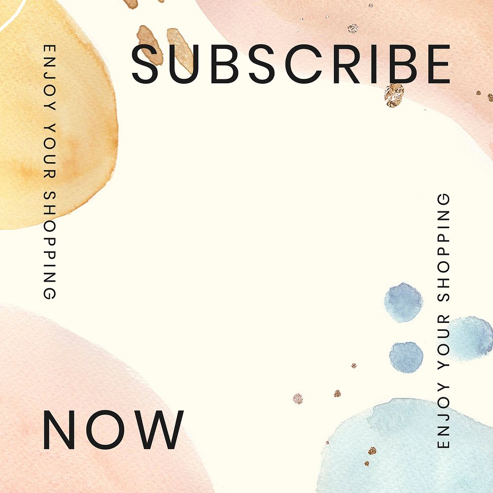 Subscribe now watercolor Memphis patterned social template vector